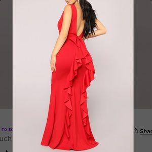Red Gown with Ruffle Back